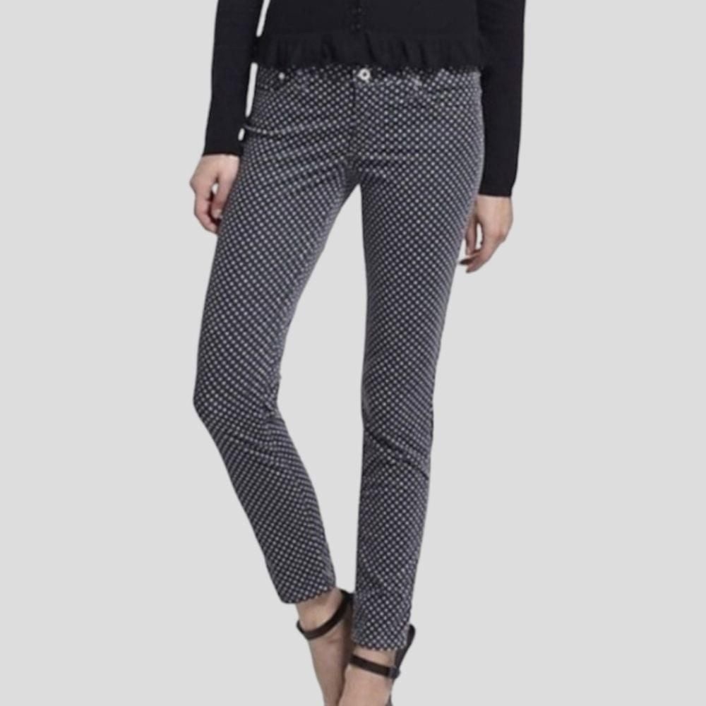 AG Adriano Goldschmied Stevie Polka Dot Corduroy Jeans Pants Gray White Size 28